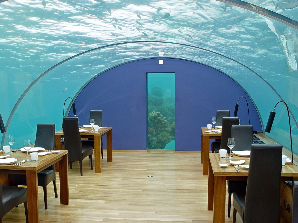 Dining room of the Ithaa Undersea Restaurant