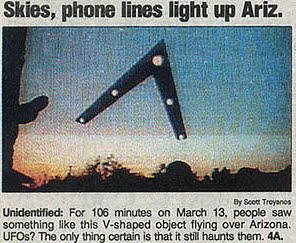 a newspaper clipping about the phoenix lights